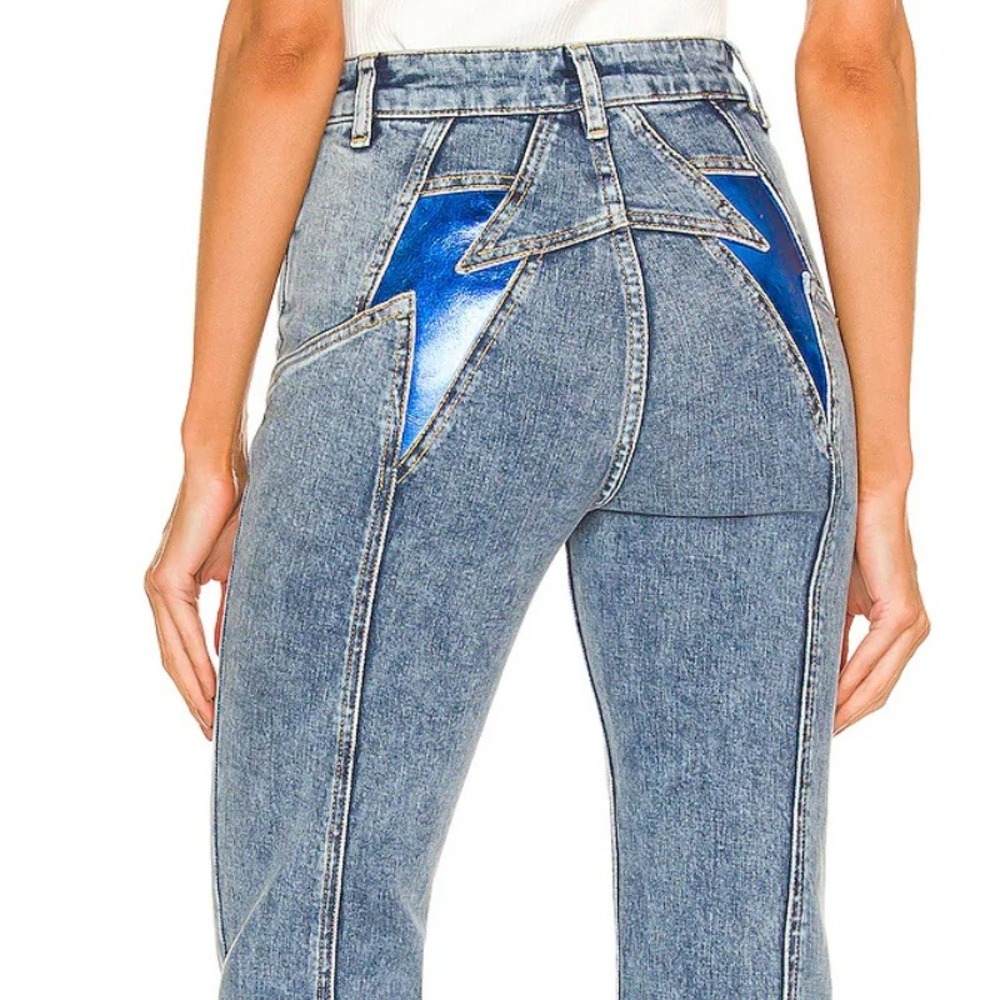 Free People We The Free Thunderbird Flare‎ Jeans Electric Blue 31 Lightning Bolt
